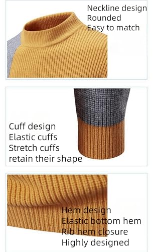 Mens Colorblocked Pullover Sweaters, Pullover Long Sleeve Color Block Cable Knit Long Sleeve Mock Neck Contrast Sweaters2
