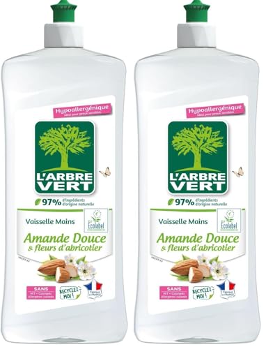 L'Arbre Vert Liquide Vaisselle Mains Amande Douce/Fleurs d'Abricotier Hypoallergénique, 750ml (Lot de 2)