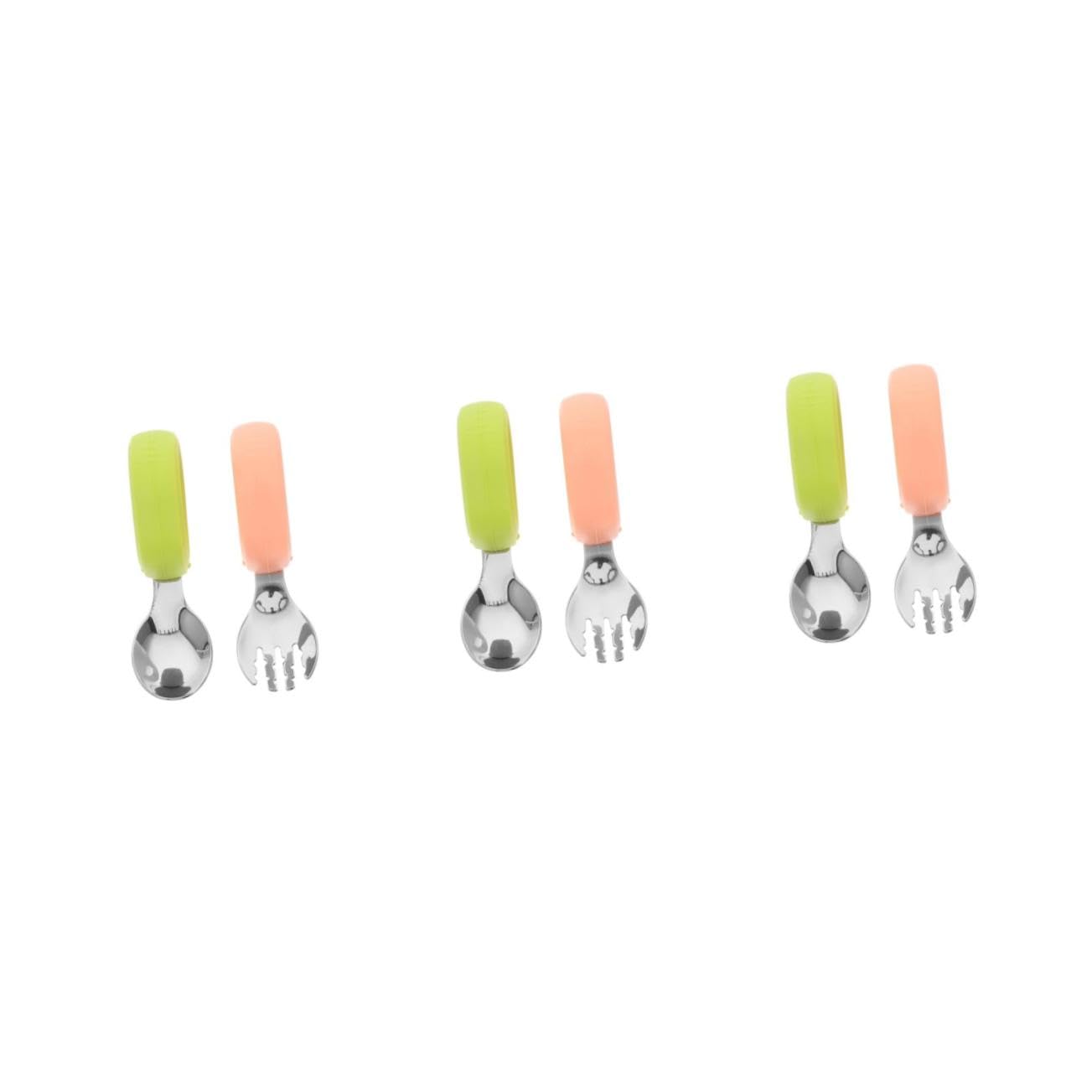 3 Set Posate Acciaio e Silicone Manico Corto Ergonomico Antiscivolo Cucchiaio e Forchetta Curva per Anziani Uso Quotidiano