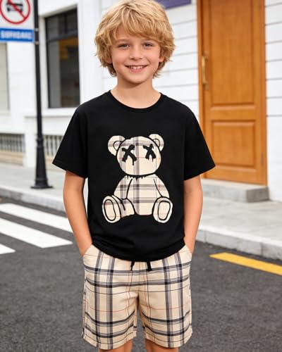 Image of Boys 2 Piece Outfits Short Sleeve Basketball Pattern T-Shirt and Shorts Summer Clothes for Kids 5-12 Years