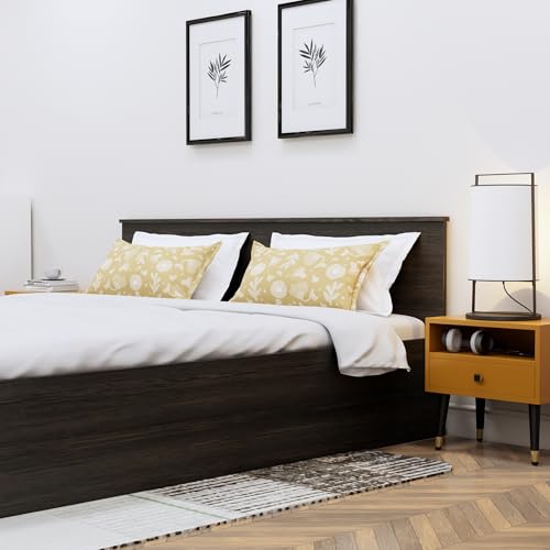 Image of Bniture Modern King Size Bed with Storage Box | Engineered Wood Bed Designer Headboard | Wooden Bed King Size Cot Double Bed with Storage for Bedroom 3 Year Warranty (Flower Wenge)