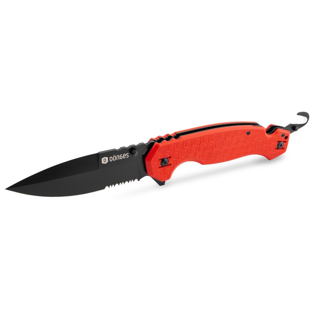 Dönges Coltello di salvataggio professionale con cuscinetti a sfera, coltello da vigili del fuoco con taglierina e rompivetro – Coltello tascabile per vigili del fuoco con clip per cintura, ideale per