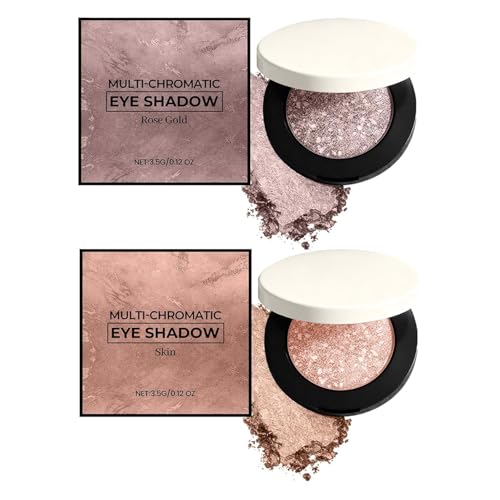 CleJoy 2PCS Multicolor Metallic Eyeshadow Buildable Shimmering Metallic Powder Highly Pigmented & Long-Lasting for Women Smooth Multi Chromatic Make Beauty Eyeshadow (Natural+Rose Gold)