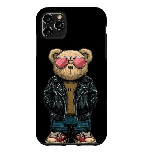 Bad Teddy Bear Look in Black Leather Jacket �R�X�`���[�� �X�}�z�P�[�X iPhone 11 Pro Max �p