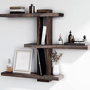 Holzwege Floating Shelves for Wall, Rustic Wood Wall Mounted Shelving Set of 3 Wall Decor Hanging Shelves for Living…
