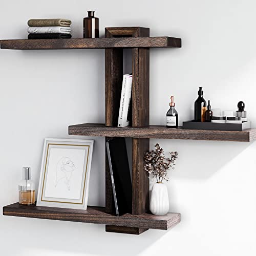 Holzwege Floating Shelves for Wall, Rustic Wood Wall Mounted Shelving Set of 3 Wall Decor Hanging Shelves for Living…