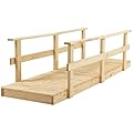 Outsunny 7' Wooden Garden Bridge with Safety Rails, Outdoor Footbridge for Ponds, Creeks, Backyard, Natural
