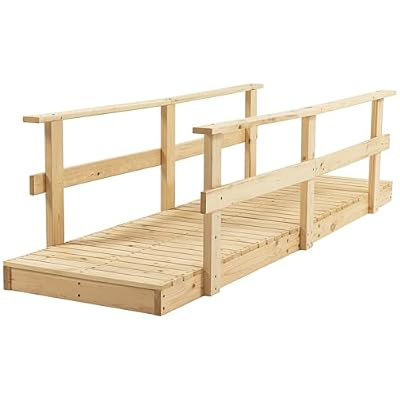 Outsunny 7' Wooden Garden Bridge with Safety Rails, Outdoor Footbridge for Ponds, Creeks, Backyard, Natural