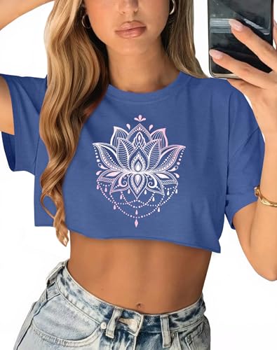Image of Crop Tops for Women Oversized Short Sleeve T Shirts Crew Neck Cropped Tees