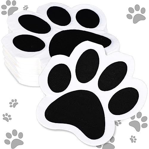 Whaline 100Pcs Dog Paw Paper Napkins Pet Paw Print Napkins White Black Cute Luncheon Napkin Disposable Dessert Dinner Napkin for Pet Lover Theme Party Supplies