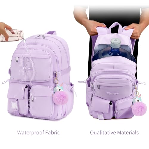 VIRTUREVI Mochila com 3 peças, para adolescentes e meninas de 15,6 polegadas, mochila escolar fofa p