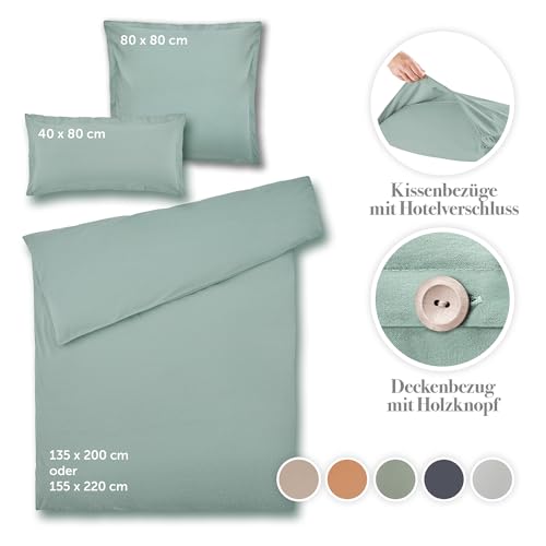 Blumtal Bettwäsche 135x200 Leinen Optik 2teilig mit Kissenbezug 40x80cm - Bettbezug leinenartige Baumwolle… – Ansicht 6
