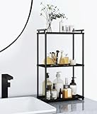VOTZAAQ 3 Tier Bathroom Organizer Countertop, Stainless Steel Perfume Tray and Vanity Countertop Shelf, Makeup Skin Care Bathroom Organizers and Storage for Dresser, Kitchen (Matte Black)