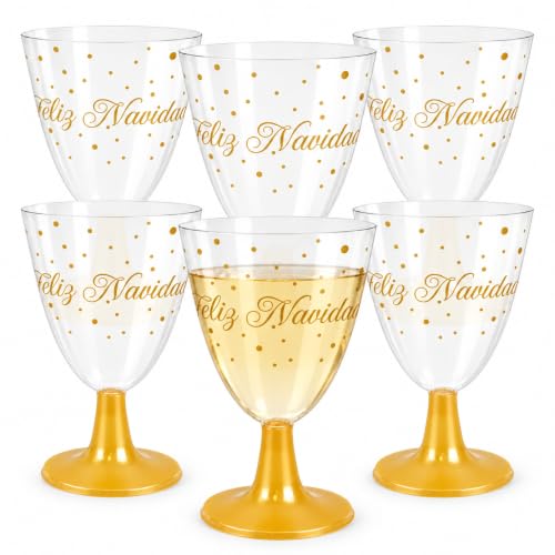 Copas de agua, Copa Vino, Plástico, Diseño Feliz Navidad, Pack 6 unidades