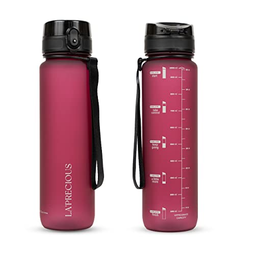 LA' PRECIOUS Water Bottle for Adults,1 liter-USA Tritan Material, Non-Toxic BPA Free, Fast Flow, Flip Top Leak Proof Lid. (RED Spirit)