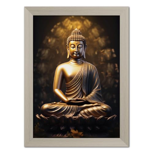 Image of TenorArts Gautam Buddha Photo Frame Vastu Positivity Lucky Wall Painting Aesthetic Art Frames with White Wooden Texture for Living rooms Office Bedroom - Wall Paintings /Hangings (12inches x 9inches)