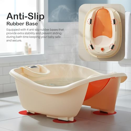 Image of Baybee Bathtub for Baby 0 to 3 Years | Bathing Tub for New Borns with Back Support & Temperature Sensor | Baby Bath Tub for Kids with Anti-Skid Base & Drainer | Portable Baby Bather for Girls & Boys