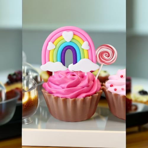 Generic DGZSCH01 Rainbow Cake Topper Cupcake Topper Colorful Birthday Cake Decorations Supplies Dessert Decor Cake Toppers Dessert Decor Rainbow Shaped Clay Cake Decor thumb #3