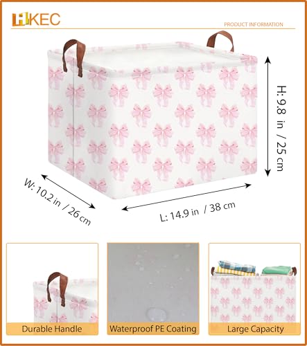 Image of Rectangle Storage Basket with Handles,Collapsible Storage Bin,Books Box,Gift Basket(Shimmer Bowknot)