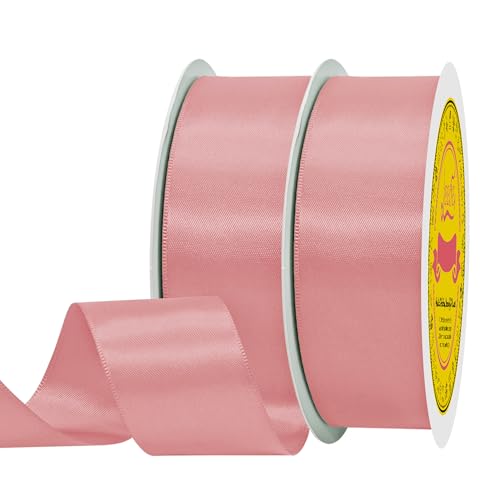 Image of 100 Yards Dusty Rose Satin Ribbon Polyester Ribbon for Gift Wrapping Very Suitable for Weddings Party Hair Bow Invitation Decorations and More（1-1 /2 inch X 50Yards X 2 Roll）