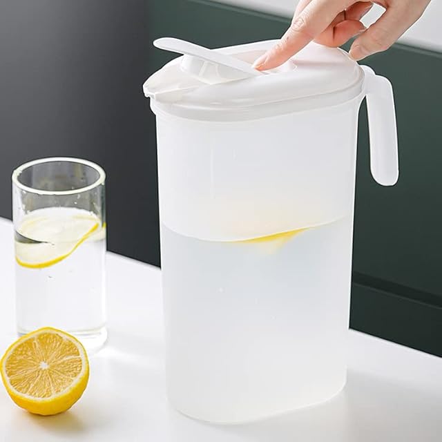 CAMEIRGOU Fridge Jug with Lid, 1.8L Plastic Juice Pitcher, Leak Proof Beverage Handle, Door Water Jug, Hot Cold Carafe, Fruit Infuser Ice Tea for Juice, Water, Beer