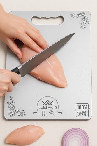 Image of Large Premium Stainless Steel Cutting Board for Kitchen - Premium Vegetable and Fruit Cutter, Quality Metal Chopping Board (35 x 25 cms x1.0 mm) - Long Life