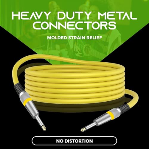 Image of SeCro 6.35mm Guitar Cable Premium 6.35mm Mono Jack 1 /4 inch TS Cable Unbalanced Guitar Patch Cords /Instrument Cable Male to Male with Zinc Alloy Housing. (YELLOW, 164Feet(50Meter))