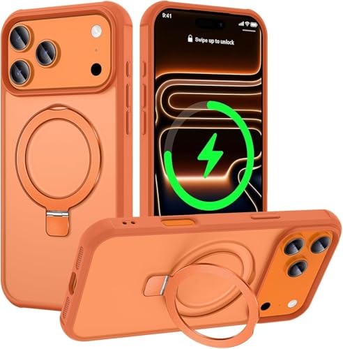 CHAOFEnG Magnetic Compatible with iPhone 17 Pro Case with Stand [Military Grade Drop Tested][Compatible with Magnet] Ring Translucent Slim Hard Back Soft Edge, Cosmic Orange by CHAOFEnG - Used condition - US$22.48