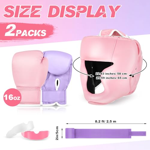 Image of Kanayu 14 Pcs Boxing Gloves and Headgear Set for Beginners Youth 16 Ounce Boxing Gloves Headgear Helmet Hand Wraps Mouth Guards Equipment for Beginners Training Equipment Gifts