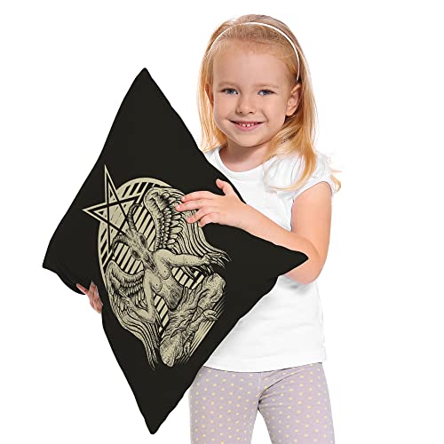 Ekobla Goat Head Decorative Throw Pillow Covers Pentagram Horns Wing Five-Pointed Star Circle Retro Outline Throw Pillow Cover Square Cotton Linen Cushion Case For Sofa 18 X 18 Inch #TOP1