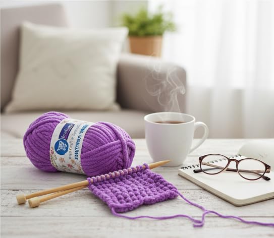 Image of ProKart Premium Blankie Wool, Plush & Cuddly, Chenille Yarn Supersoft Hand Knitting Wool Ball |Adult, Sweaters, caps, Throws, Home Furnishing, Scarves, Blankets (Light Purple, 100gms x 1 Pack)