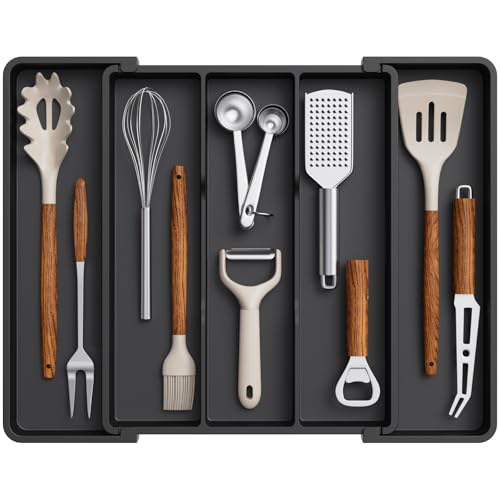 Lifewit Besteckkasten für Schubladen, Küchenutensilienhalter Tiefe 35 cm, Schubladen Organizer Küche Erweiterbar auf 45 cm, Kunststoff...