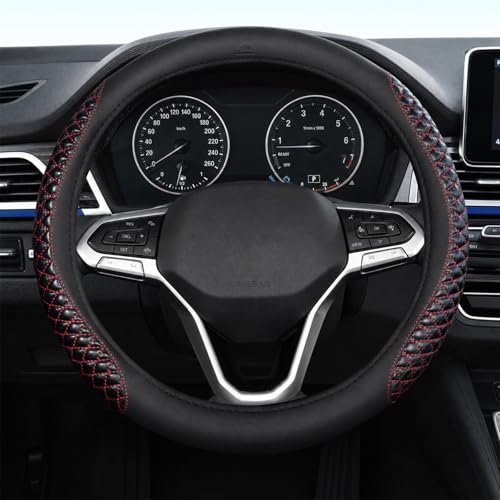 Coverado Nappa Leather Steering Wheel Cover Universal 14-15 Inch Anti-Slip Breathable Steering Wheel Protector Luxury Auto Decor for Men Women Redline by Coverado - Used condition - US$15.63