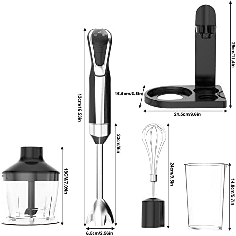 Hand Blender 4 in 1 Immersion blender 8 Speed Control with LED Display,Powerful 800W,Stainless Steel Blades ,with Whisk,600ML Beaker and 500ML Chopper,Storage Bracket (1.5m Cable)BPA Free