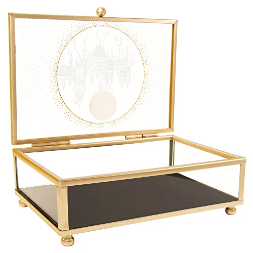 Harry Potter Wizarding World Merchandise Hogwarts Silhouette Gold Trim Glass Jewelry Box Jewelry Organizer, Officially Licensed #TOP4