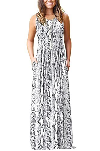 MOLERANI Women s Loose Plain Maxi Dresses Casual Long Dresses with Pockets (Snake Print White, l)