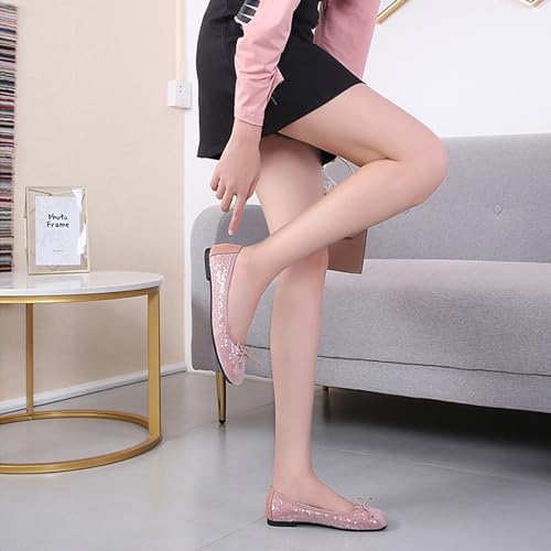 Women's Fashion French Slip on Flats,Retro Square-Toe Bow Ballet Shoes Solid Classic Color-Blocking Soft Comfortable Flat Shoes4