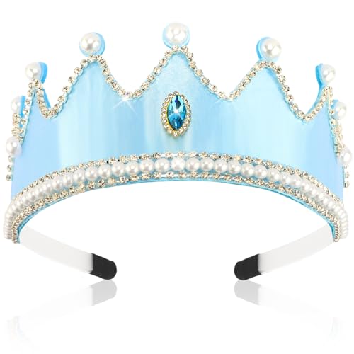 AHONEY Blue Crown Headband Crystal Crowns Birthday Hat Headwear Rhinestone Accessories for Birthday Prom Halloween Party Decorations