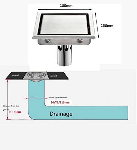 FCS Bathroom Bodenablauf dusche Edelstahl Duschabfluss Duschablaufrinne Duschrinne f&uuml;r K&uuml;che, Bad, Dusche, Garage und Keller (Color : Deep Water, Size : 15x15cm)