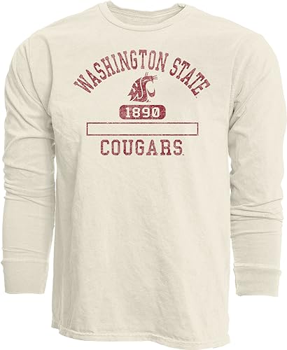 Washington State Cougars NCAA Officially Licensed Long Sleeve T-Shirt Ivory Dyed Ringspun, X-Large