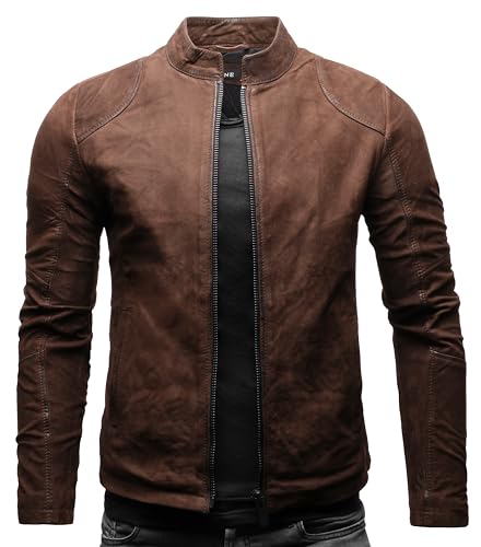 Crone Ivar Herren Lederjacke Cleane Basic Echtleder Jacke (S, Dunkelbraun...