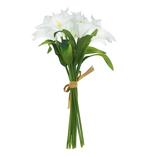 Tinsow Artificial Lily Real Touch Flowers Fake Latex Lily Flowers White Mini Lily For Wedding Home Decoration Small Easter Lily thumb #4