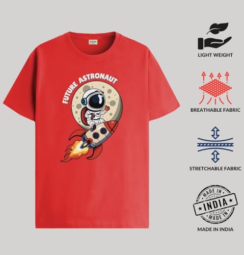 Image of ADRO T Shirts for Boys & Girls | Astronaut Printed T-Shirt | Ages 3-14 | 100% Cotton Round Neck Tshirt for Boys