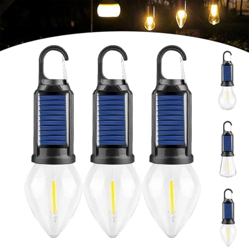 Linterna de camping solar recargable con gancho, nuevas luces de tienda solares 2025 USB recargables LED para camping, bombilla de emergencia portátil impermeable para camping, emergencias (Tipo C, 3