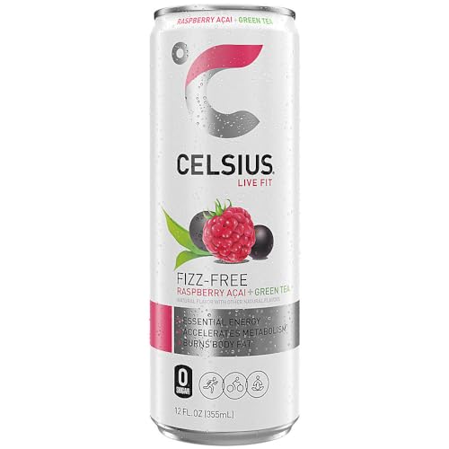 Image of CELSIUS Raspberry Acai Green Tea, Functional Essential Energy Drink, 12 Fl Oz (Pack of 4)