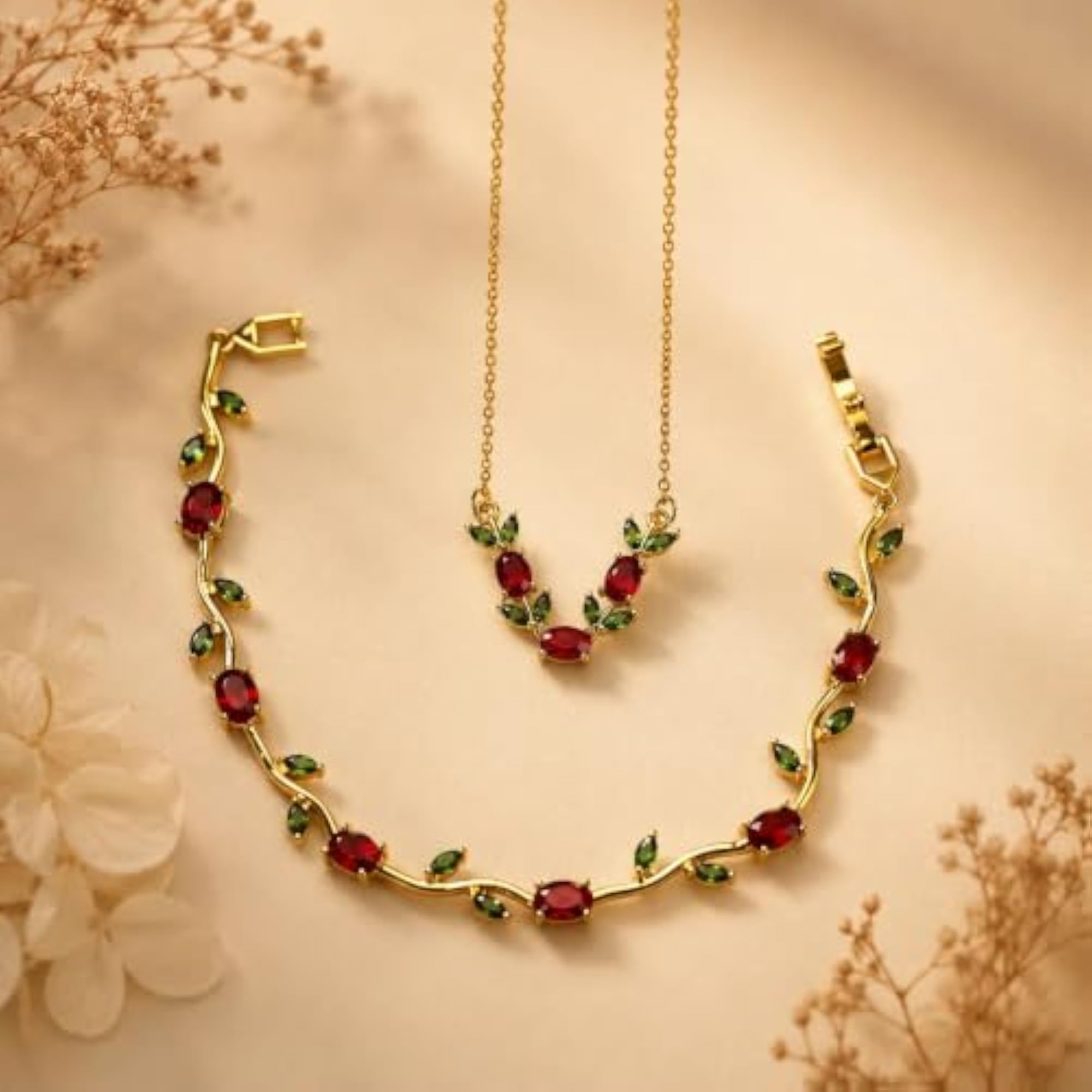 Ruby Red Tulip Bloom Jewellery Combo Set