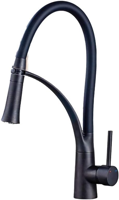Robinet de cuisine noir avec douchette extractible et mitigeur rotatif 360