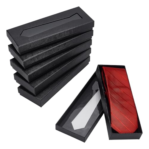 FINGERINSPIRE 6Pcs Gift Wrap Tie Boxes 9.06x3.39x1.30inch Black Rectangle Paper Cardboard Tie Storage Boxes with Visible Window Sock Gifts Packaging Box for Valentine Birthday Wedding Engagement