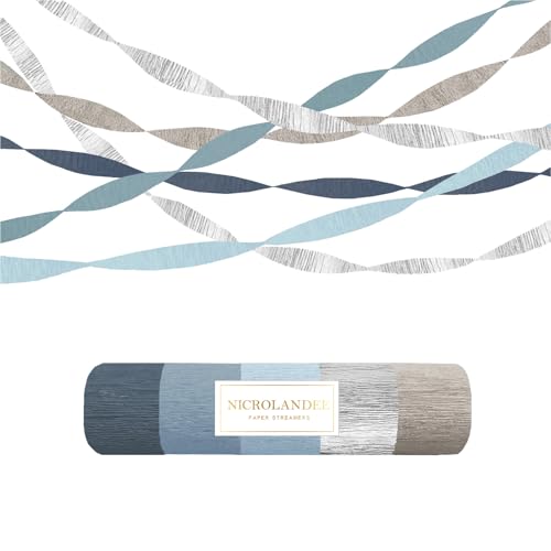 NICROLANDEE 5 Rollen Staubiges Blau Grau Silber Krepppapier Luftschlangen für Hochzeitsdekorationen, Papiergirlande Dekoration für etwas Blaue Brautparty, Geburtstag, Junggesellinnenabschied