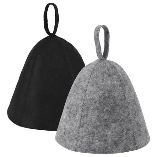 BOXOB 2pcs Sauna Hats for Men Women, Wool Felt Russian Banya Sauna Cap High Absorbent Unisex Sauna Accessories Gift for Steam Bath (Gray, Black)